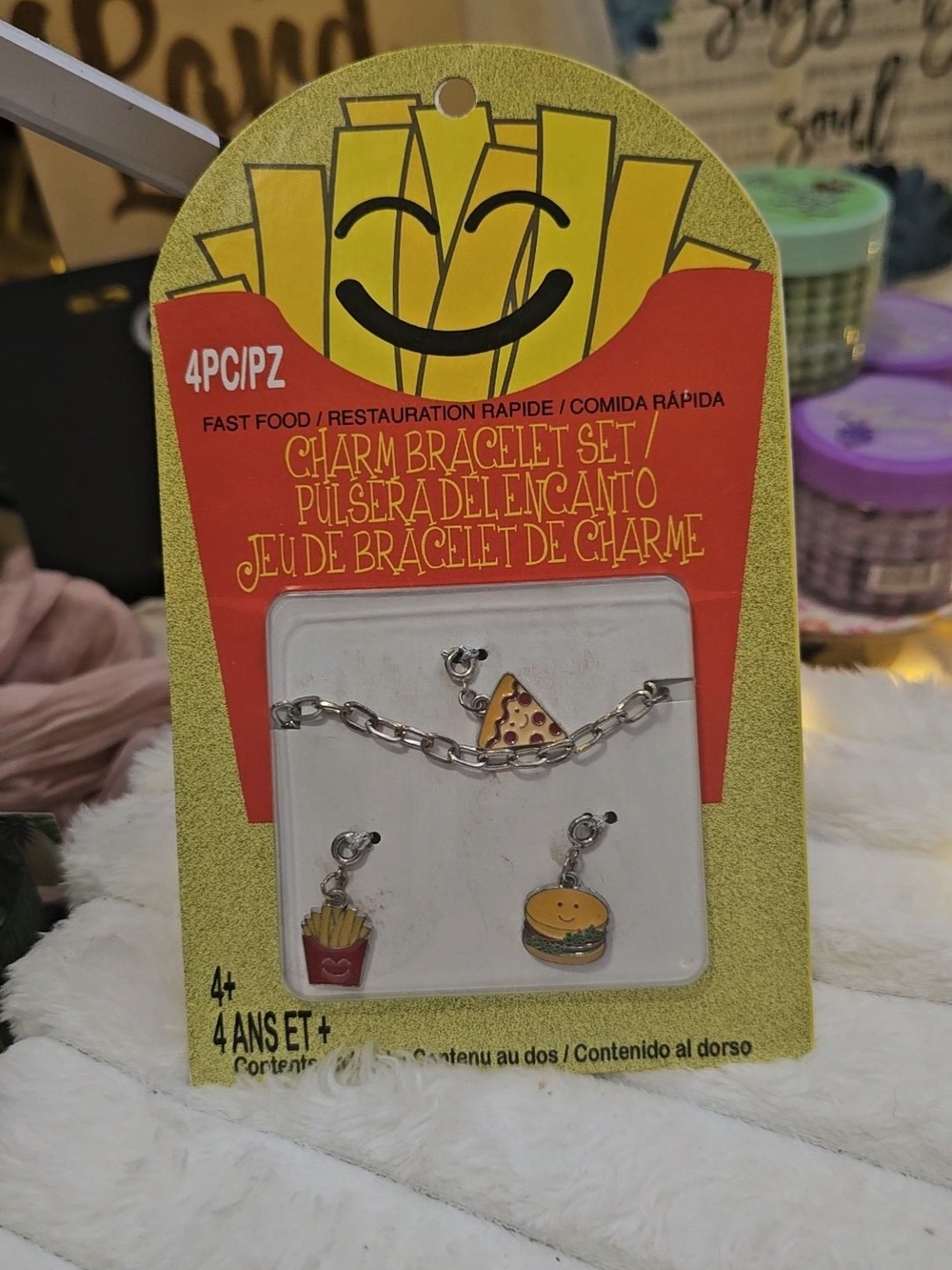 Fast Food Charm Bracelet Set with Pizza, Fries & Burger